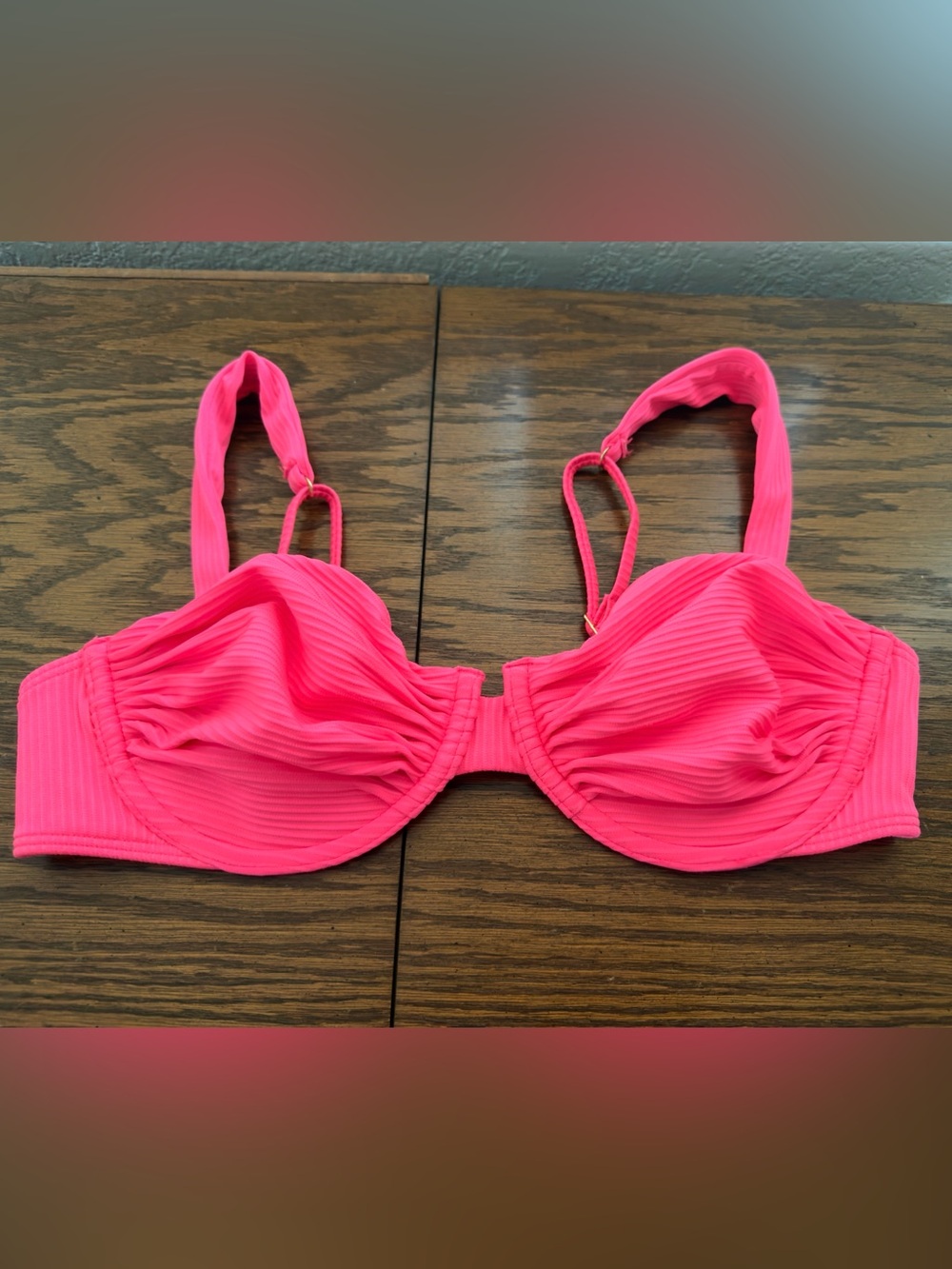 Hollister Ribbed Hot Pink Underwire Bikini Top